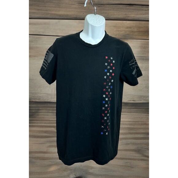 Men's Grunt Style Black T-Shirt Sz Medium American Flag Stars Short Sleeve - Picture 2 of 8